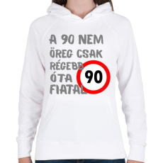 PRINTFASHION 90 éves (szürke) - Női kapucnis pulóver - Fehér