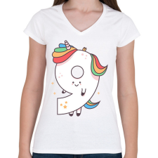 PRINTFASHION 9 éves unikornis - Női V-nyakú póló - Fehér női póló