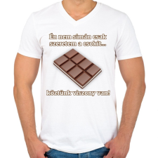 PRINTFASHION A csoki és én... - Férfi V-nyakú póló - Fehér férfi póló