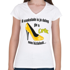 PRINTFASHION a csokoládé is... - Női V-nyakú póló - Fehér