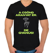 PRINTFASHION A csönd aranyat ér - Férfi V-nyakú póló - Fekete férfi póló