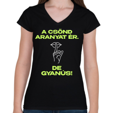 PRINTFASHION A csönd aranyat ér - Női V-nyakú póló - Fekete