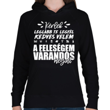 PRINTFASHION A feleségem várandós megint - Női kapucnis pulóver - Fekete női pulóver, kardigán