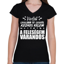 PRINTFASHION A feleségem várandós - Női V-nyakú póló - Fekete női póló