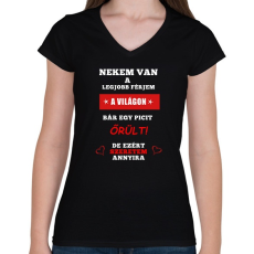 PRINTFASHION A FÉRJEM - Női V-nyakú póló - Fekete