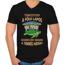 PRINTFASHION A Föld lapos - Férfi V-nyakú póló - Fekete férfi póló