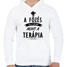PRINTFASHION A főzés olcsóbb, mint a terápia - Férfi kapucnis pulóver - Fehér férfi pulóver, kardigán
