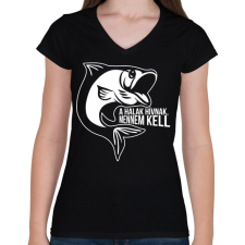 PRINTFASHION A halak hívnak - Női V-nyakú póló - Fekete női póló
