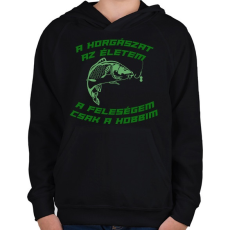 PRINTFASHION A horgászat az életem - Gyerek kapucnis pulóver - Fekete