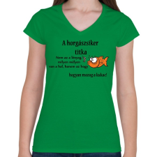 PRINTFASHION A horgászsiker titka - Női V-nyakú póló - Zöld női póló