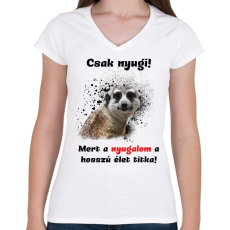 PRINTFASHION A hosszú élet titka - Női V-nyakú póló - Fehér