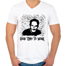 PRINTFASHION a jó munkához idő kell - Férfi V-nyakú póló - Fehér