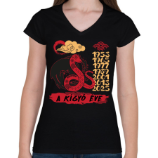 PRINTFASHION A kígyó éve - Női V-nyakú póló - Fekete női póló