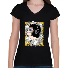 PRINTFASHION A királynő és a koponyák - Női V-nyakú póló - Fekete