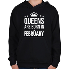 PRINTFASHION A királynők februárban születtek - Gyerek kapucnis pulóver - Fekete gyerek pulóver, kardigán