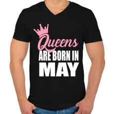 PRINTFASHION A királynők májusban születnek - Férfi V-nyakú póló - Fekete