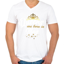 PRINTFASHION A királynők májusban születtek - Férfi V-nyakú póló - Fehér férfi póló