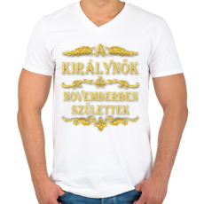 PRINTFASHION A királynők novemberben születtek - Férfi V-nyakú póló - Fehér