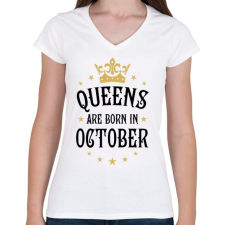 PRINTFASHION A királynők októberben születnek - Női V-nyakú póló - Fehér női póló