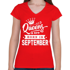 PRINTFASHION A királynők szeptemberben születnek - Női V-nyakú póló - Piros női póló