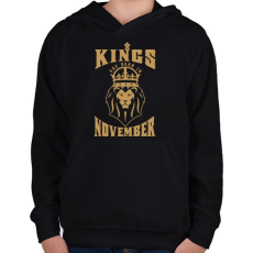 PRINTFASHION A királyok novemberben születtek - Gyerek kapucnis pulóver - Fekete