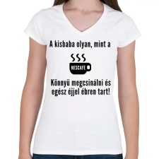 PRINTFASHION a kisbaba olyan mint a nescafe - Női V-nyakú póló - Fehér női póló