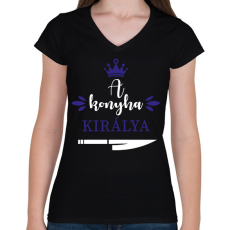 PRINTFASHION A konyha királya - Női V-nyakú póló - Fekete