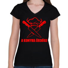 PRINTFASHION A konyha ördöge - Női V-nyakú póló - Fekete