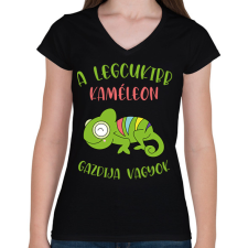 PRINTFASHION A legcukibb kaméleon gazdija - Női V-nyakú póló - Fekete női póló