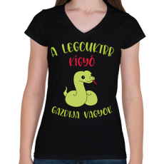 PRINTFASHION A legcukibb kígyó gazdija - Női V-nyakú póló - Fekete