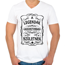 PRINTFASHION A legendák augusztusban születnek - Férfi V-nyakú póló - Fehér