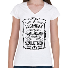 PRINTFASHION A legendák januárban születnek - Női V-nyakú póló - Fehér női póló