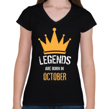 PRINTFASHION A legendák Októberben születtek - Női V-nyakú póló - Fekete női póló
