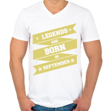 PRINTFASHION A legendák szeptemberben születnek - Férfi V-nyakú póló - Fehér férfi póló