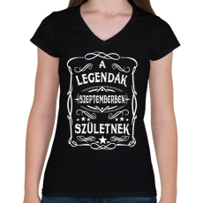 PRINTFASHION A legendák szeptemberben születtek - Női V-nyakú póló - Fekete