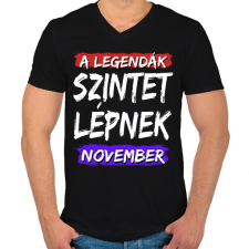 PRINTFASHION A legendák szintet lépnek-Egyedi hónappal - Férfi V-nyakú póló - Fekete férfi póló