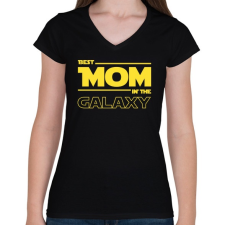 PRINTFASHION A legjobb anya a Galaxisban - Női V-nyakú póló - Fekete női póló