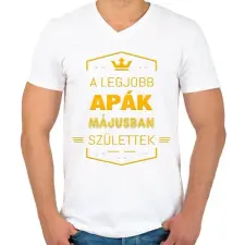 PRINTFASHION A legjobb apák május - Férfi V-nyakú póló - Fehér férfi póló