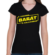 PRINTFASHION A legjobb barát a galaxisban - Női V-nyakú póló - Fekete női póló