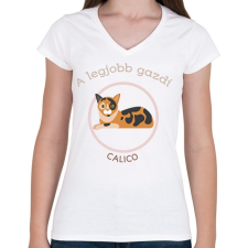 PRINTFASHION A legjobb gazdi - Calico - Női V-nyakú póló - Fehér női póló