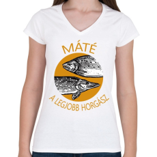 PRINTFASHION A legjobb horgász - névvel - Női V-nyakú póló - Fehér