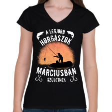 PRINTFASHION a legjobb horgászok - Női V-nyakú póló - Fekete női póló