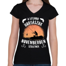 PRINTFASHION a legjobb horgászok - Női V-nyakú póló - Fekete