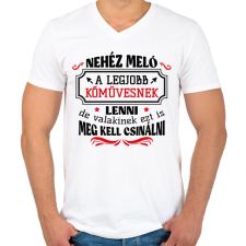 PRINTFASHION A legjobb kőművesnek lenni - Férfi V-nyakú póló - Fehér férfi póló