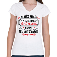 PRINTFASHION A legjobb kőművesnek lenni - Női V-nyakú póló - Fehér női póló