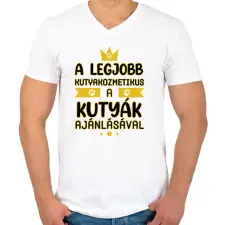 PRINTFASHION A legjobb kutyakozmetikus - Férfi V-nyakú póló - Fehér férfi póló