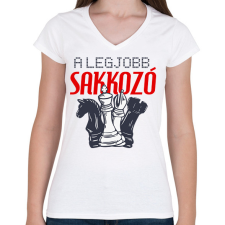 PRINTFASHION A legjobb sakkjátékos - Női V-nyakú póló - Fehér női póló