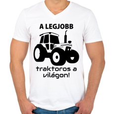 PRINTFASHION A legjobb traktoros a világon! - Férfi V-nyakú póló - Fehér