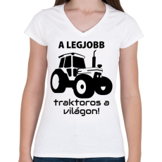 PRINTFASHION A legjobb traktoros a világon! - Női V-nyakú póló - Fehér