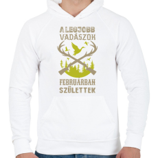 PRINTFASHION A legjobb vadászok februárban születtek - Férfi kapucnis pulóver - Fehér
